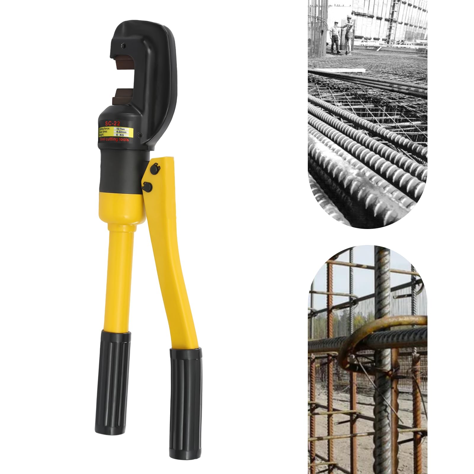 Hydrauliczny przecinak do prętów zbrojeniowych 13T ręczny – nóż do prętów zbrojeniowych 22 mm – przenośny przecinak do prętów stalowych z walizką – narzędzie na plac budowy, do metalu, elektryczności