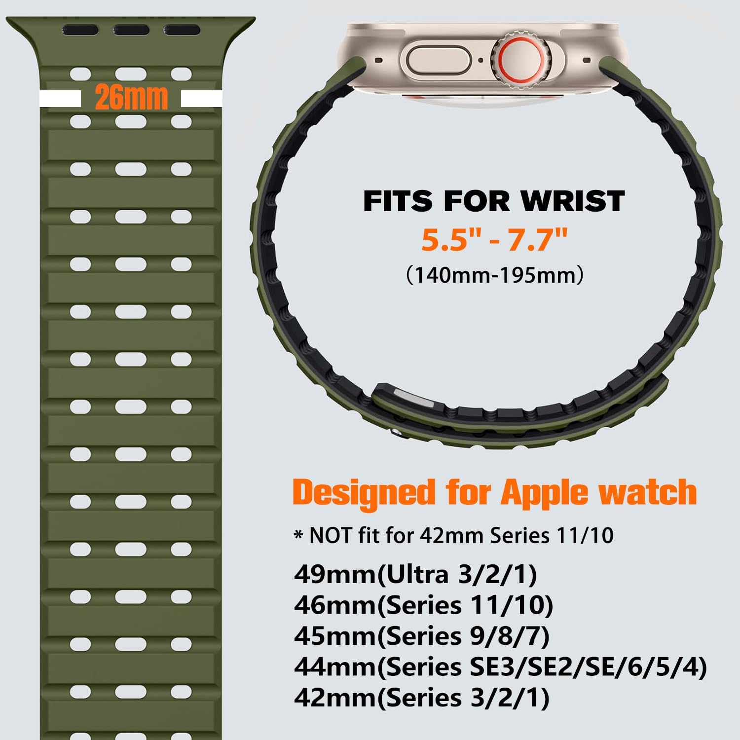 Bandletic Compatible with Apple Watch Bands for Men Women, Rugged Magnetic Silicone Sport Watchband for iWatch 49mm(Ultra 3/2/1),46mm(11/10),45mm(9/8/7),44mm(SE3/SE2/SE/6/5/4),42mm(3/2/1) - Image 5