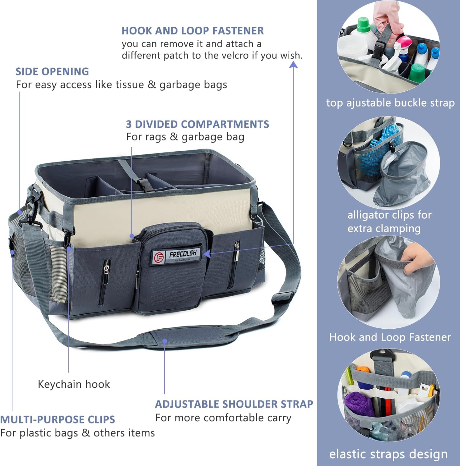 Large Cleaning Supplies Organizer-Cleaning Caddy Organizer With Handles & Shoulder Strap-Cleaning Bags for Cleaning Suppliers-Housekeepers Wearable Cleaning Tote Upgraded