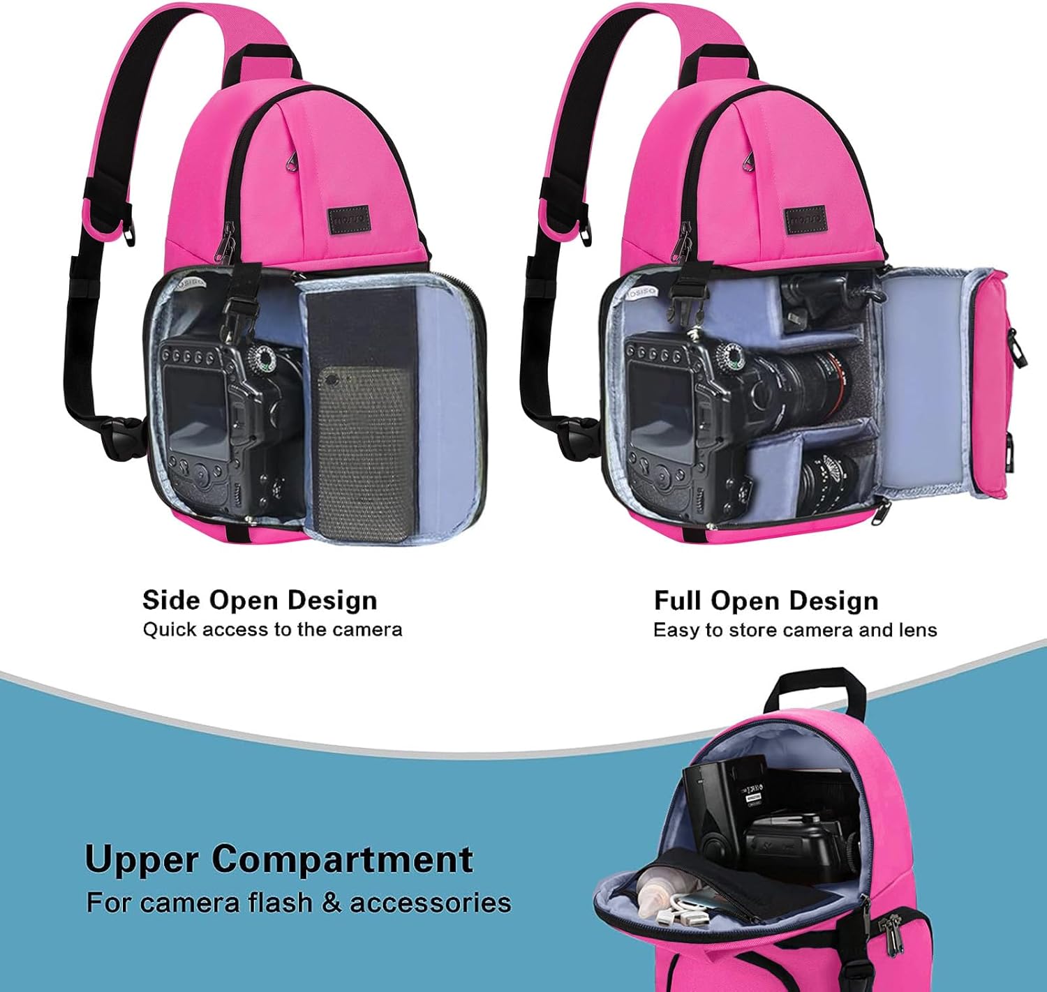MOSISO Camera Sling Bag, DSLR/SLR/Mirrorless Camera Case Shockproof Photography Camera Backpack with Tripod Holder & Removable Modular Inserts Compatible with Canon/Nikon/Sony/Fuji, Bright Rose - Image 2