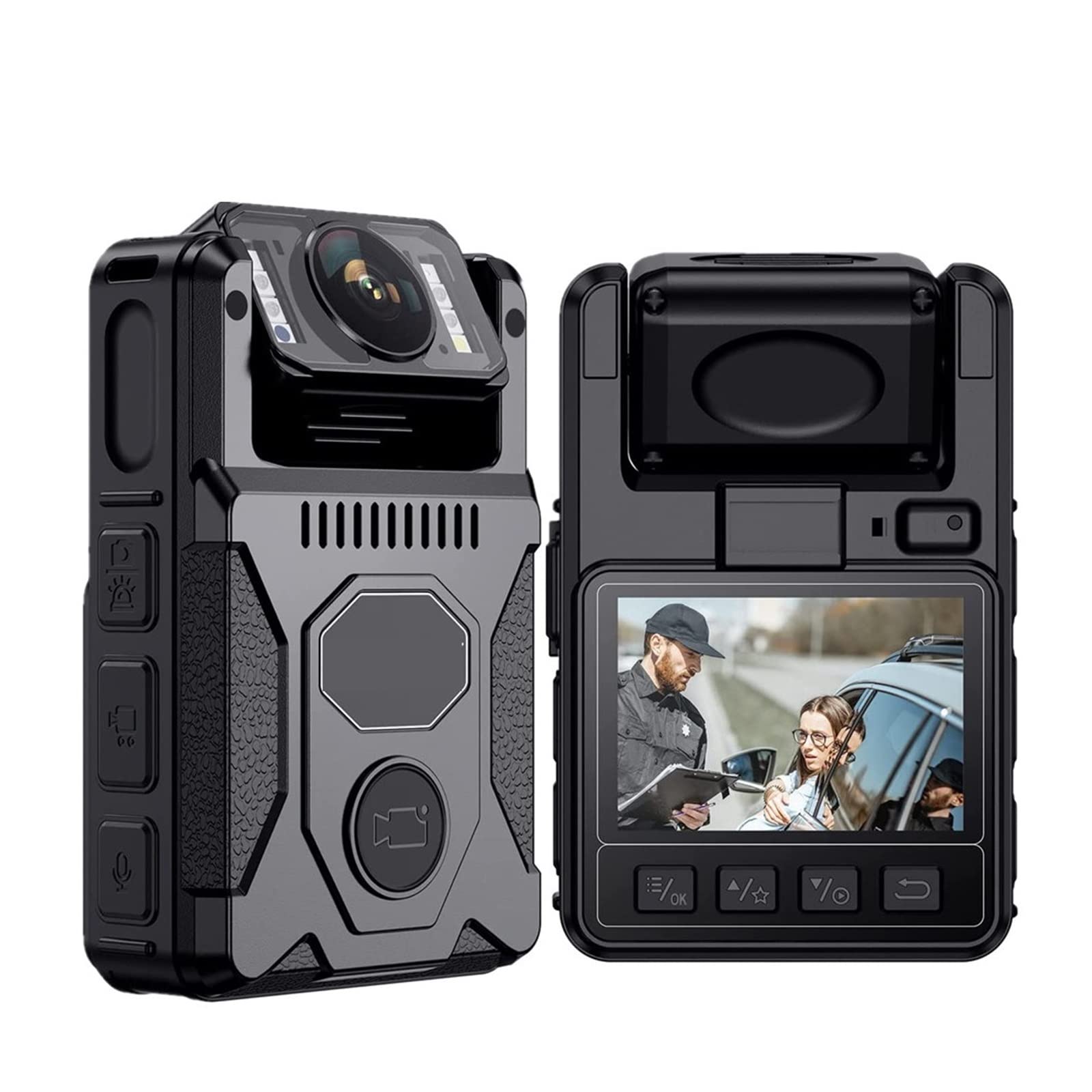 Caméra corporelle M7 128 Go GPS avec objectif rotatif à 180° et batterie 4000 mAh