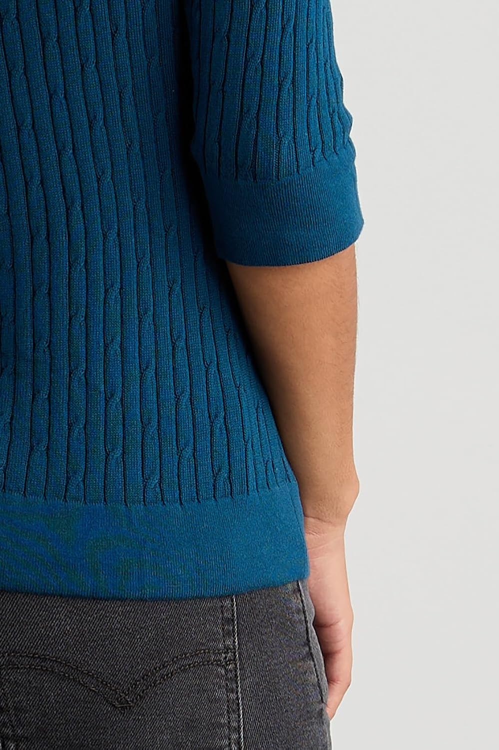 Fair Indigo Women's Organic Cotton 3/4 Sleeve Cable Boat Neck Sweater