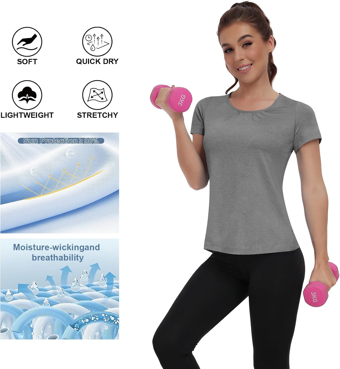 Women T-Shirts Short Sleeve Open Back Crop Workout Top UPF 50+ Crewnecck Dry Fit Athletic Tee Shirt Yoga Shirt 2025 - Image 5