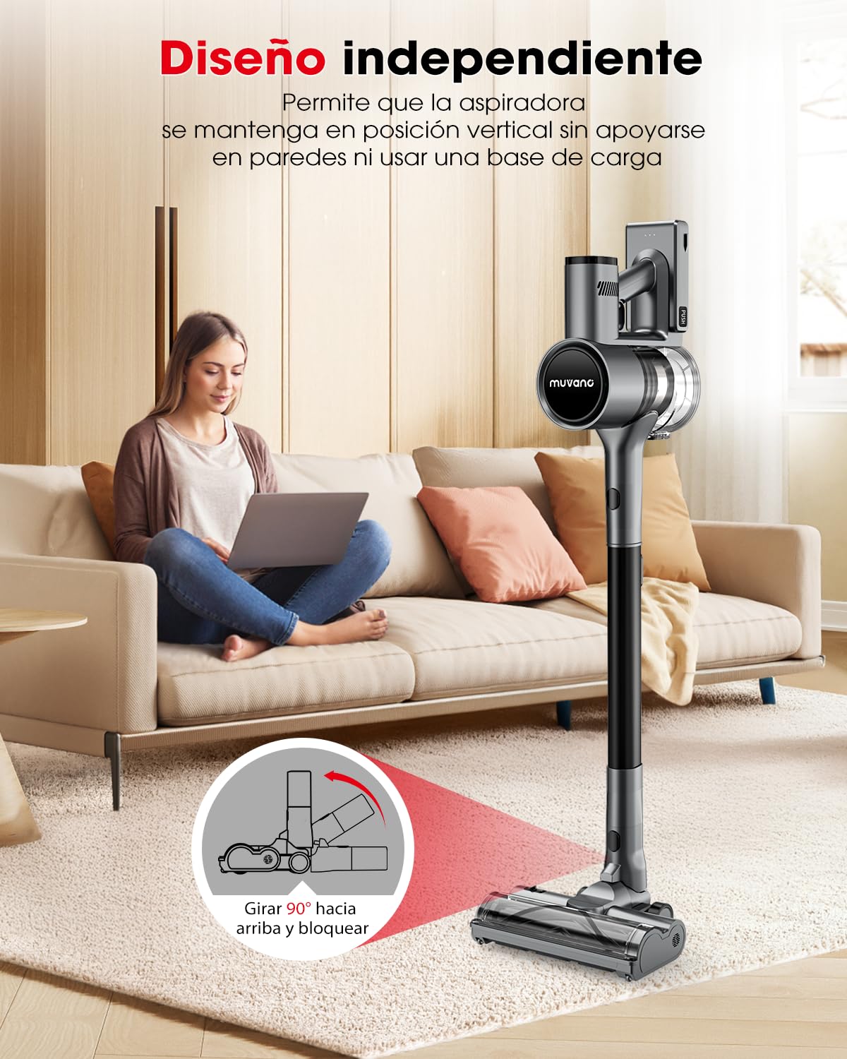 Aspiradora sin Cable Potente Succión de 45 kPa 500W Hasta 60 Minutos de Autonomía Resistente a Enredos Aspiradora Escoba Recargable con Soporte de pared para Pelo de Mascotas y Suelos de Madera
