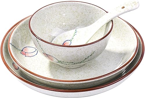 Juego de vajilla de cerámica de 4 piezas platos platos cuencos cucharas juego de vajilla japonesa pintada a mano un buen regalo