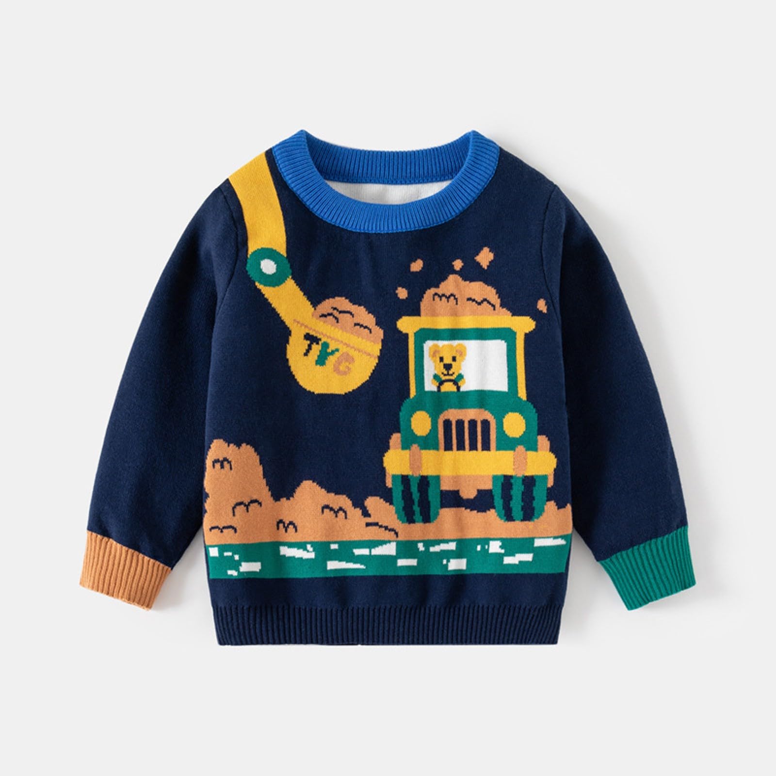 Petit t-shirt pour bébé - Pull en tricot Ctton Carton - Sweatshirt Top Garçon, Marine, 3-4 ans