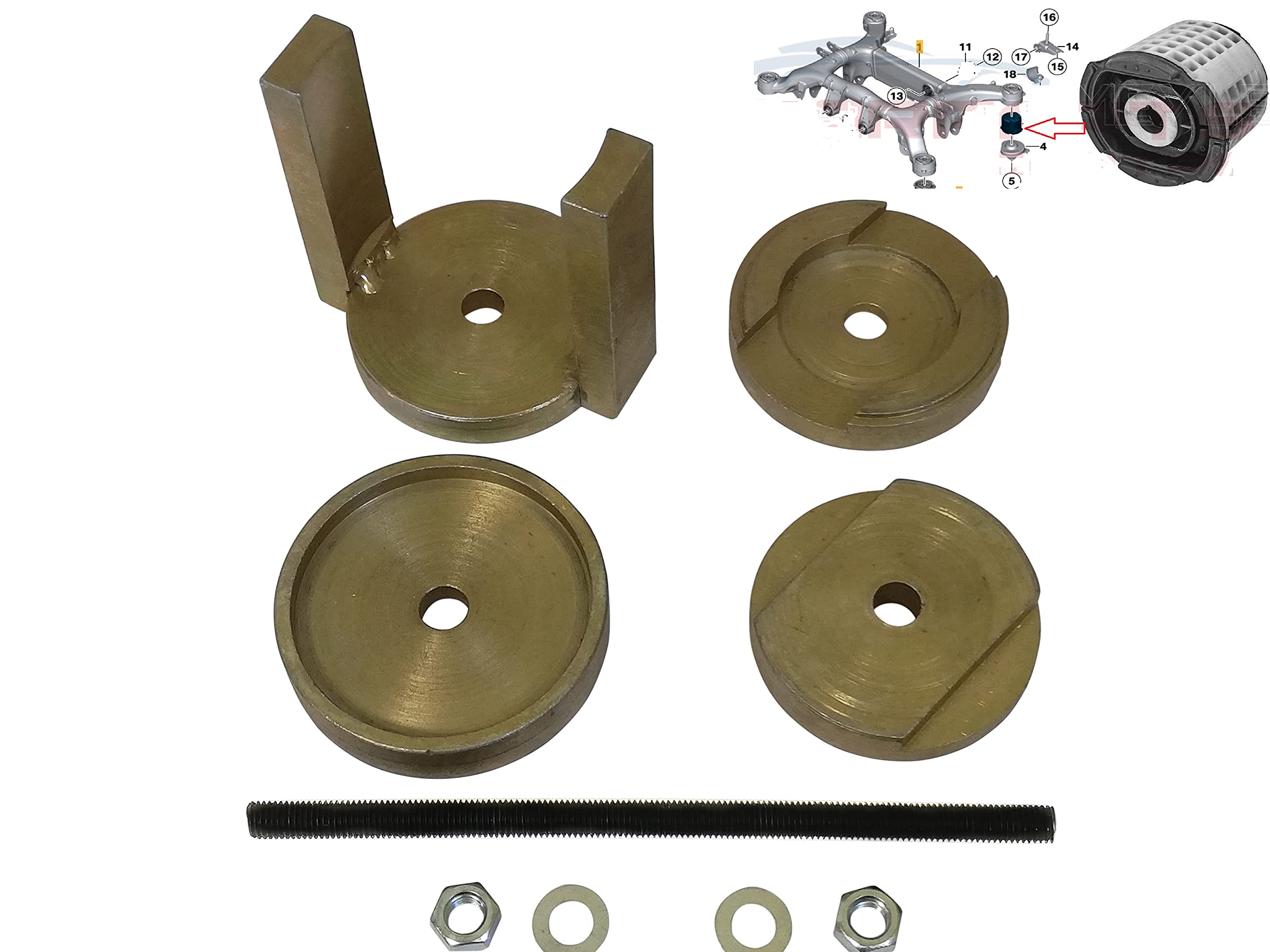 DR TOOLS Rear axle bearing puller press tool, assembly and disassembly, rear axle bushings, axle bracket, enclosed auxiliary frame