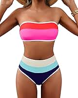Conjunto de biquíni de cintura alta para mulheres, sem alças, controle de barriga, 2 peças, bandeau, roupa de banho 2026
