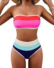 Conjunto de biquíni de cintura alta para mulheres, sem alças, controle de barriga, 2 peças, bandeau, roupa de banho 2026