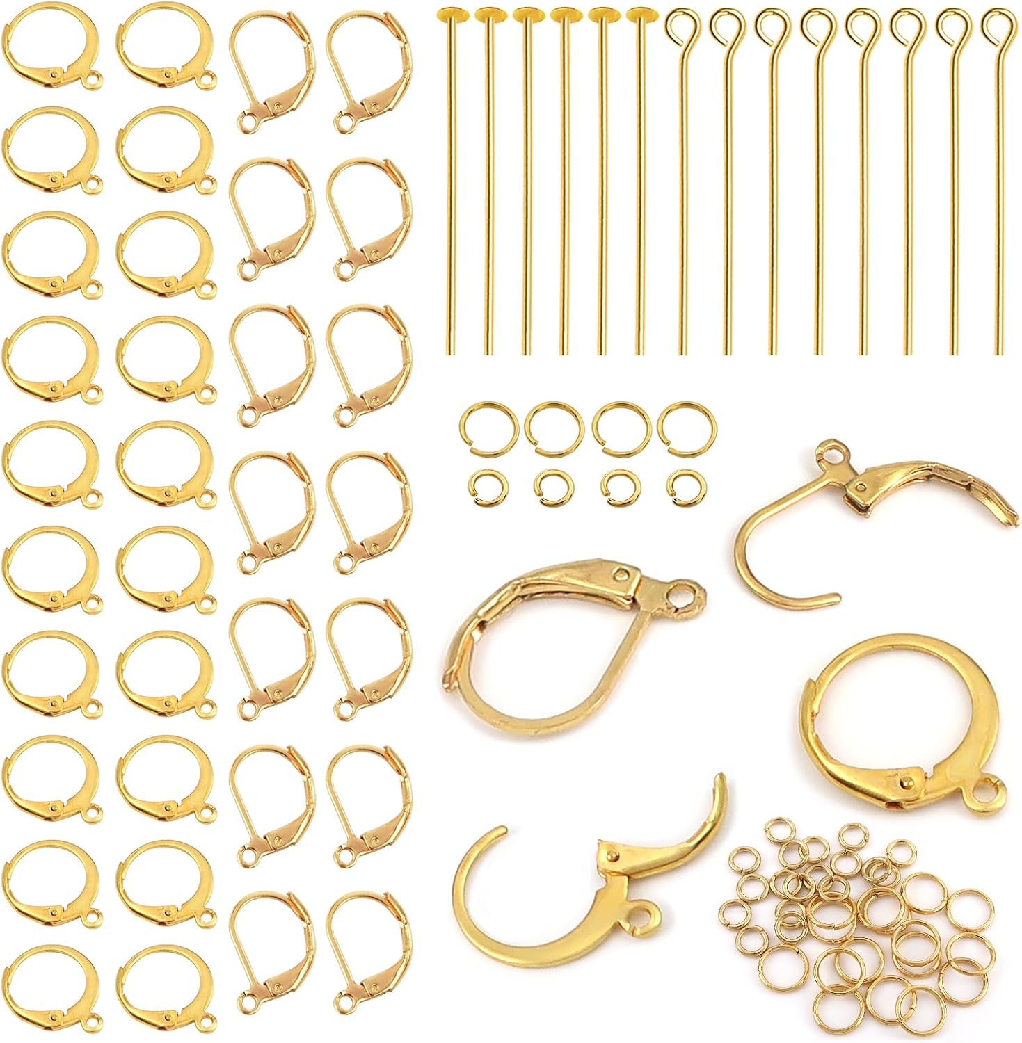 TOAOB 220pcs French Earring Hooks Silver Leverback Ear Wire Kit Stainless Steel Clip Earring Connector with Head Pins and Jump Rings Supplies Jewelry Making Findings