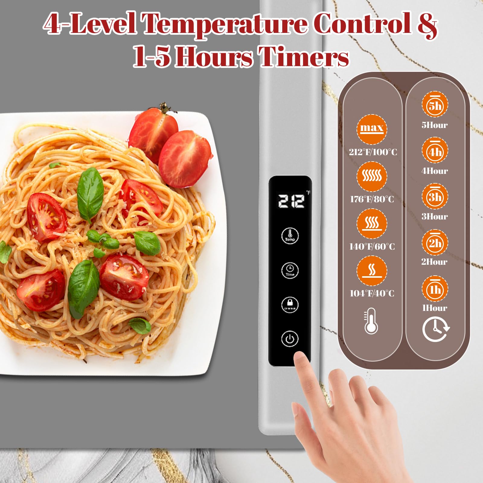 Warming Mat for Food, Graphene Rapid Heating Mat, Portable Electric Warming Tray for Buffets Party, 4 Temp Settings & 1-5 Hour Timer, Rollable Silicone Food Warmer Mat for Countertop, Gatherings