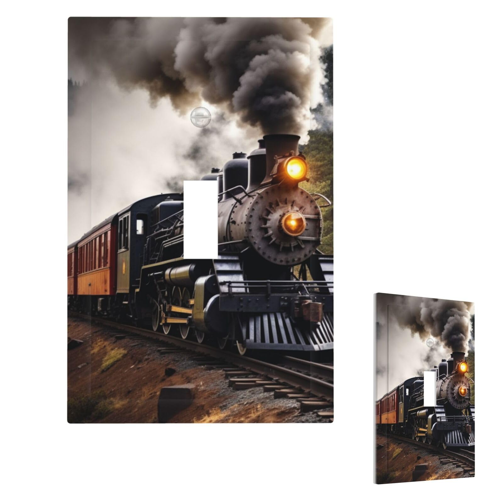 Steam Train Wall Plate Cover Single Toggle, Modern Decorative Light Switch Cover Unbreakable Receptacle Outlet Covers for Living Room Bedroom Decor