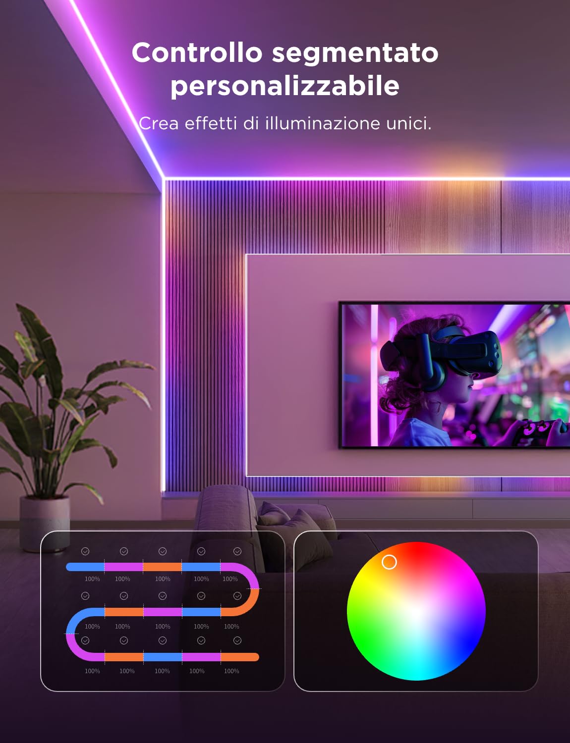 Govee COB Striscia LED Pro 3m, Luce RGBICW con Banco Caldo | Compatibile con Alexa, Google Assistant e Matter, Striscia Luminosa che, Cambia Colore per Camera da Letto, Armadio