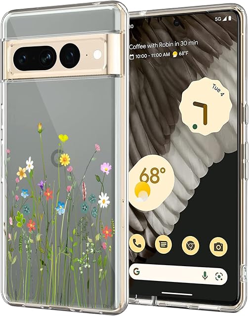 Unov Case Compatible with Pixel 7 Pro Case Clear with Pattern Slim Protective Soft TPU Bumper Embossed Flower Design 6.7 Inch (Flower Bouquet)