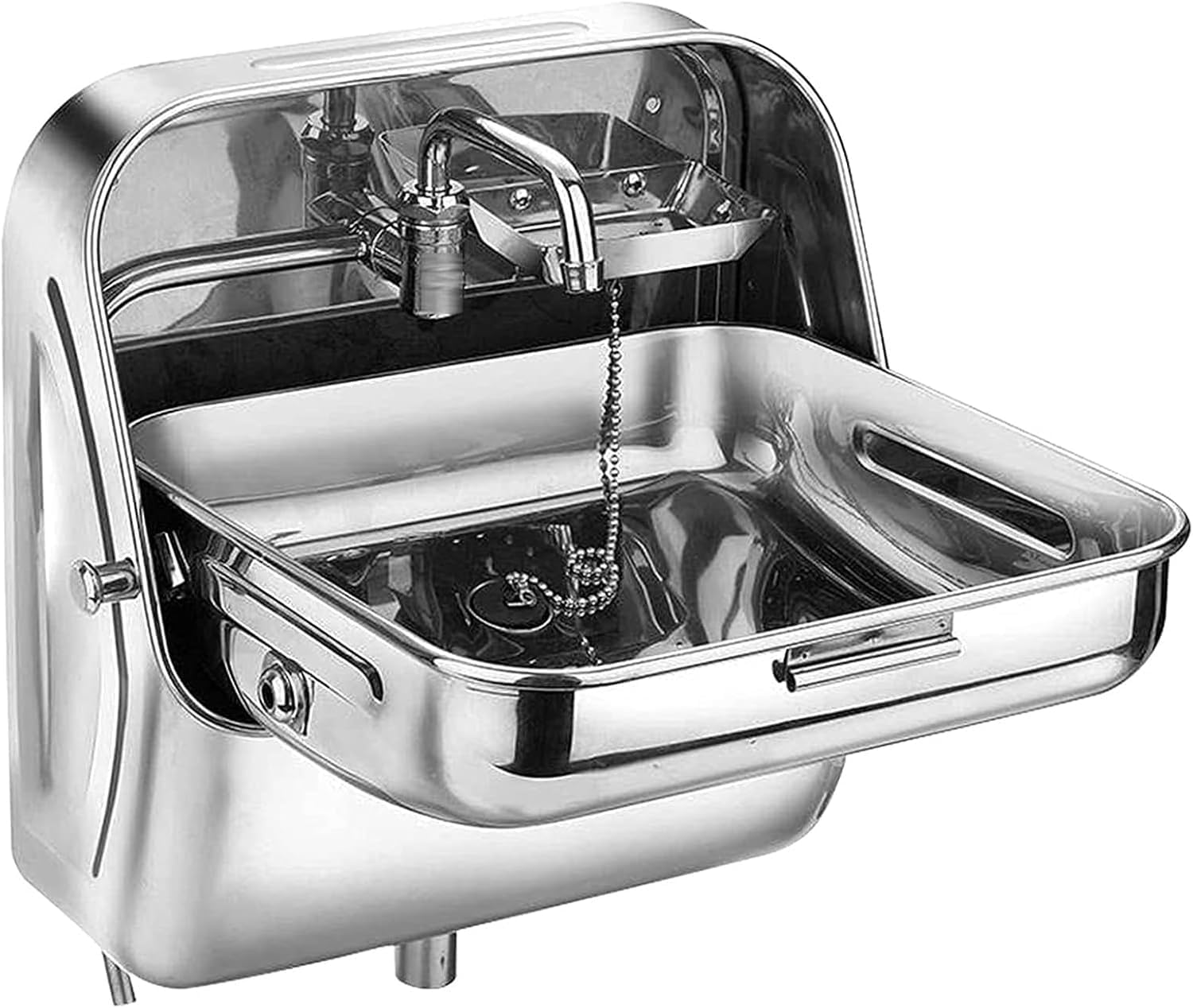 RV Basin Sink,Square Single Bowl Sink Folding Sink with Curved Faucet,Hand Washing Station Outdoor Sink,for Caravan,
