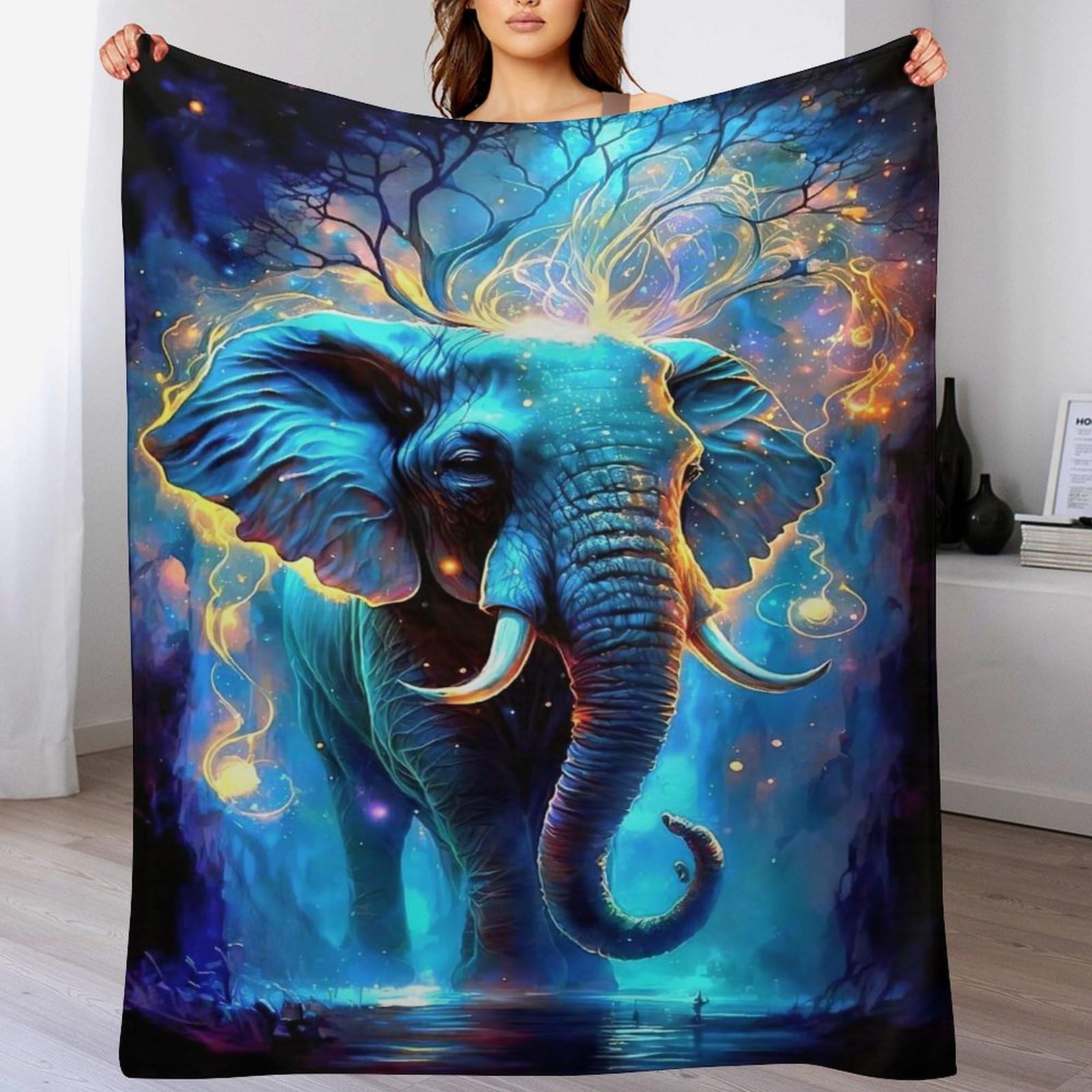 Plaid Éléphant couverture polaire chaude et douce, jete de lit legere 130x180cm
