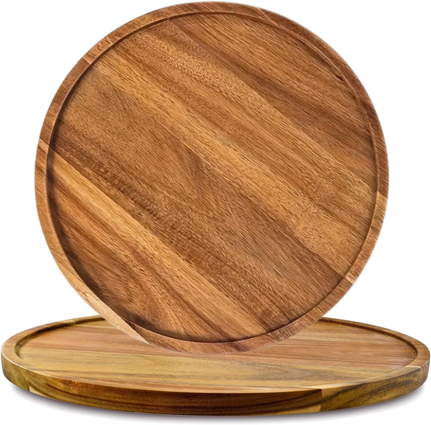 2PACK Solid Wood Serving Platters,Trays of Natural Acacia