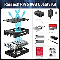 Vista 2 de RasTech Raspberry Pi 5 8GB Kit 64GB Edition con enfriador activo, fuente de alimentación USB-C GaN 5.1V5A de 27 W, placa Pi5 de 8 GB, kit