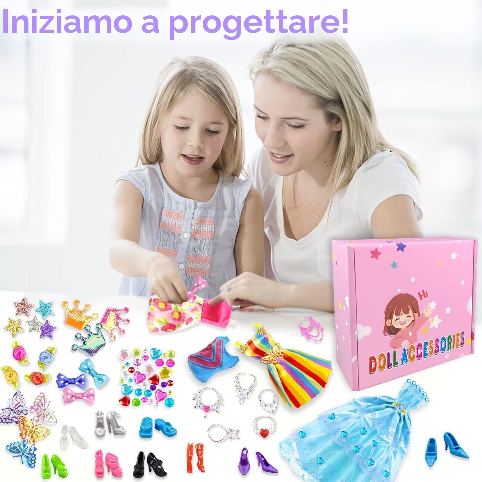 75pezzi Vestiti e Accessori per Bambole Dolls 11,5 Pollici Bambole Playset tra cui 2 Abito da bambola principessa 1 Vestiti di moda 2 Abito da festa 8 mini abiti 3 top e pantaloni 10 scarpe 6 collane