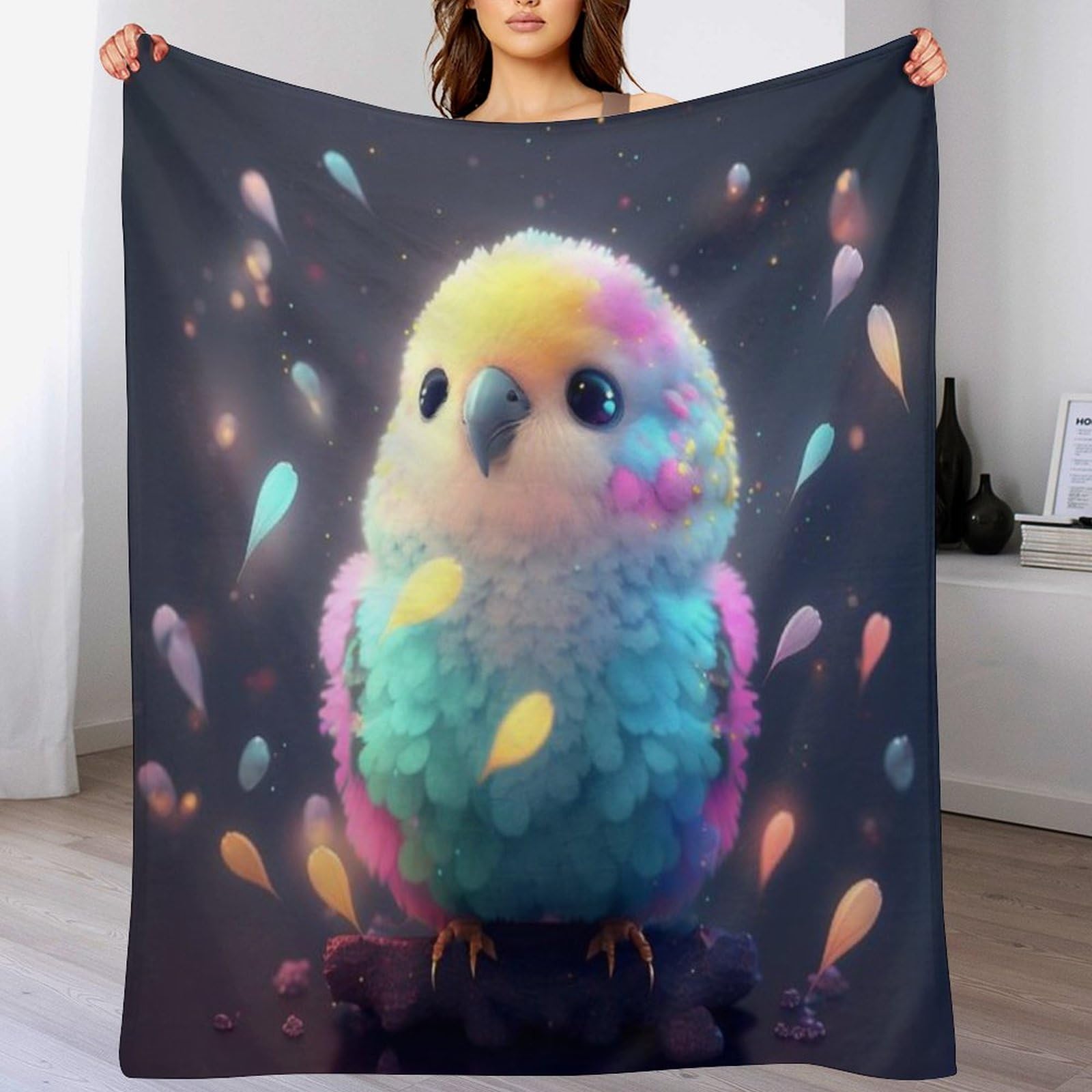 Couverture chaude en flanelle douce oiseau coloré 180x200cm facile à laver