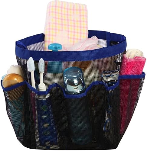 Miniatura 5 de eoocvt Organizador de ducha de malla, 8 bolsillos, de secado rápido, bolsa de aseo para baño, organizador de ducha, accesorios (negro)