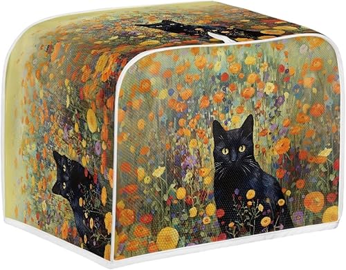 Miniatura 2 de Talayituse Cubierta para tostadora con estampado de flores de gato, ranura ancha de 2 rebanadas, ligera, protección contra el polvo, lavable,