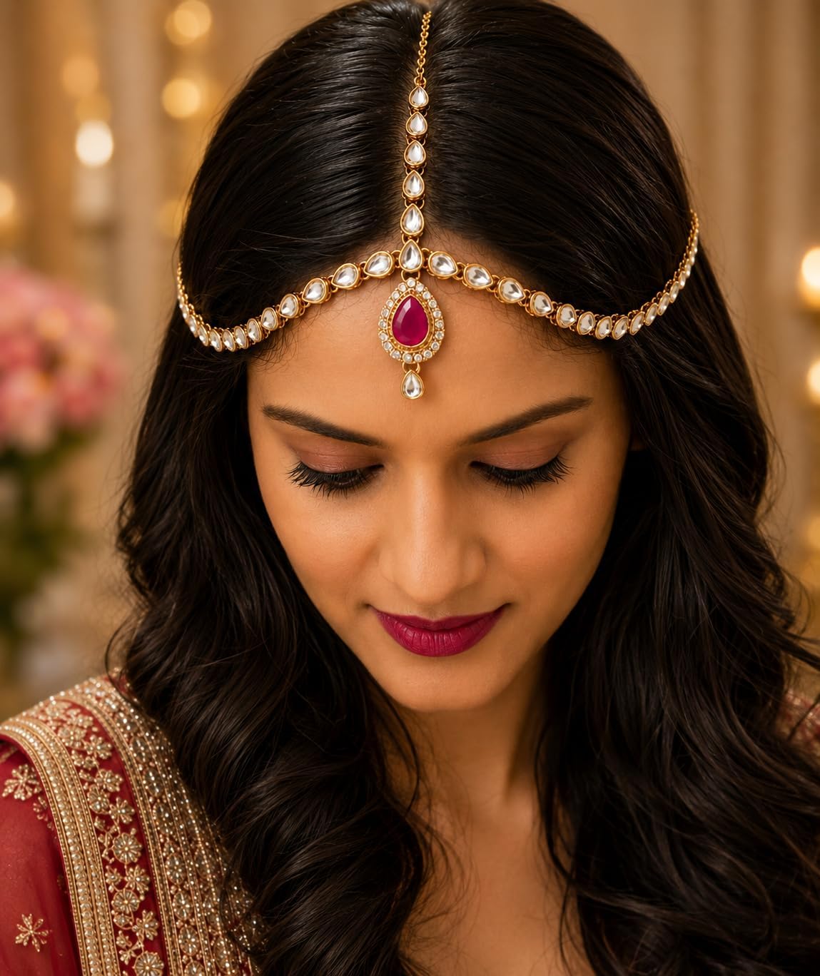 Efulgenz Indian Kundan Bridal Maang Tikka Head Jewelry Hair Accessories image 3