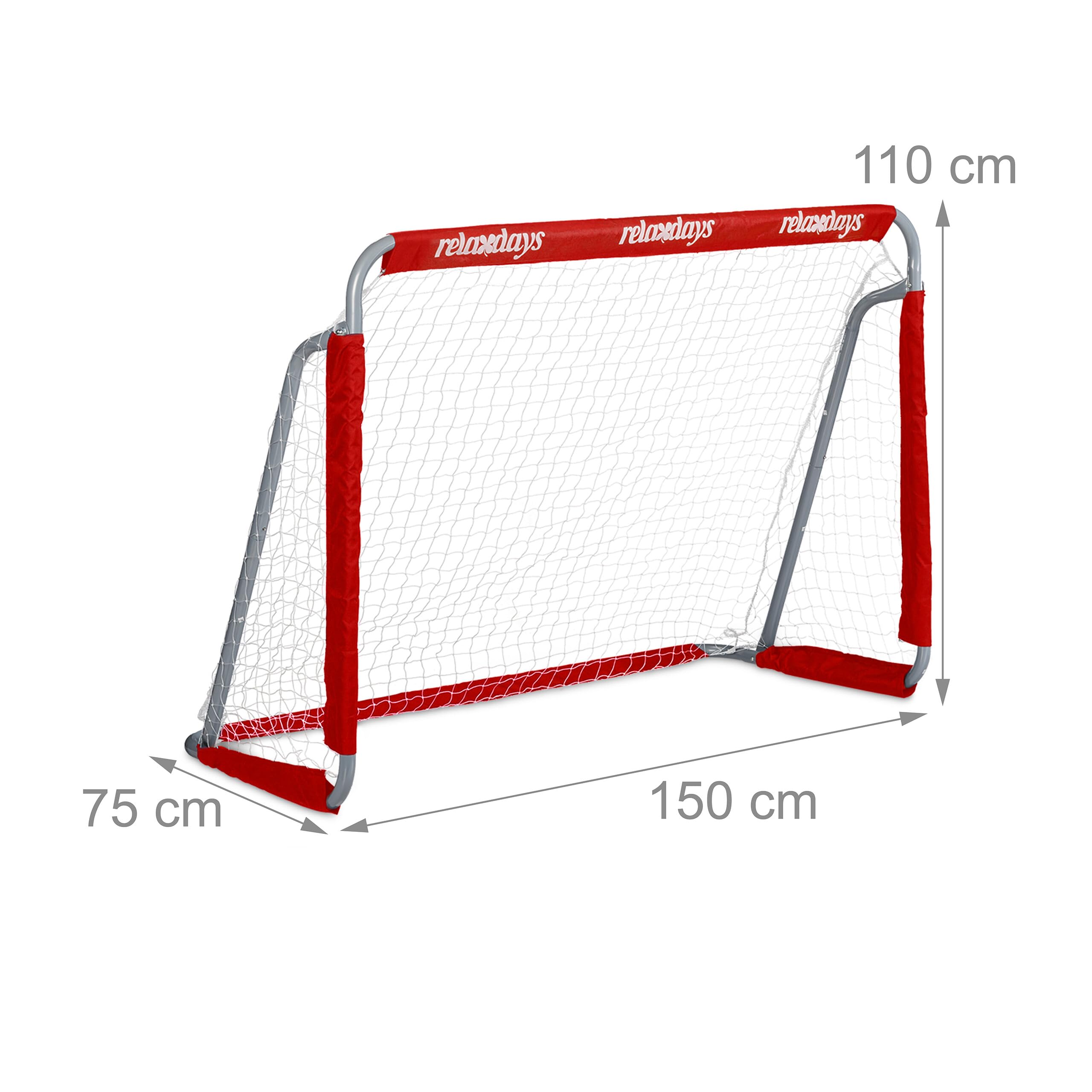 Relaxdays Porte da Calcio, Giardino, Set da 2 per Calcetto, Adulti e Bambini, in Metallo, con Rete, 110x150x75 cm, Rosso