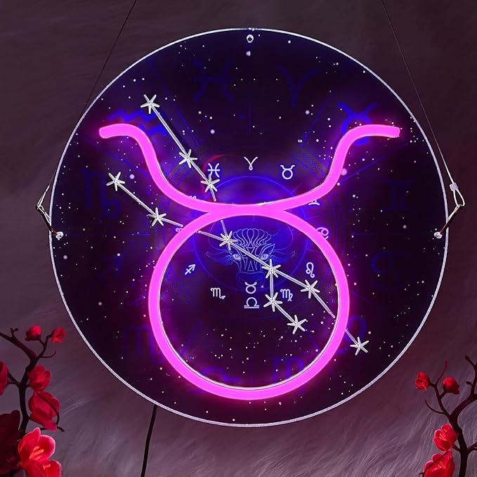 Taurus rose Neon Sign Horoscope Sign for Wall Decor, Constellation Neon Lights USB Powered, Girls Boys Kids Room Bedroom Birthday Gifts Party Decorations 12.9