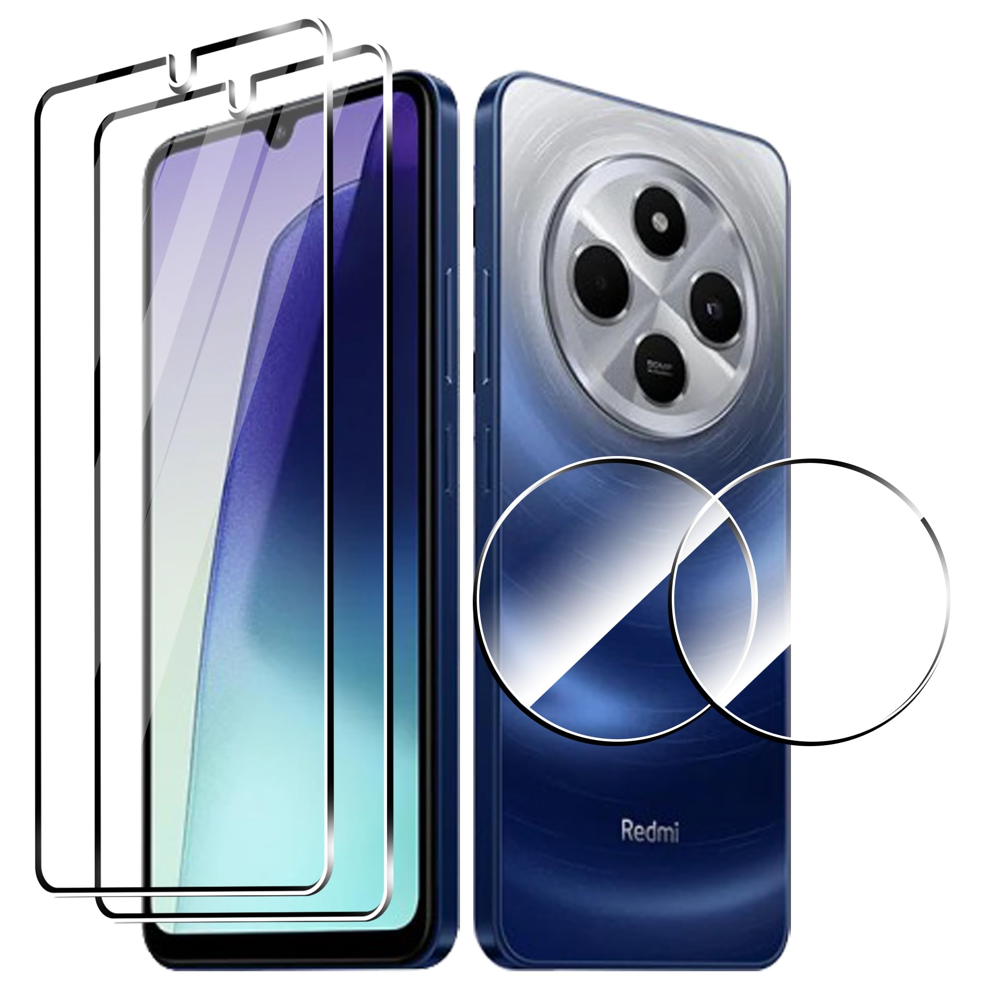 for Xiaomi Redmi 14C/Poco c75 Screen Protector with Camera Lens Protector, 9H Hardness,Anti-Scratch Tempered Glass flim, Case Friendly, Anti-Fingerprint (2+2 PACK)
