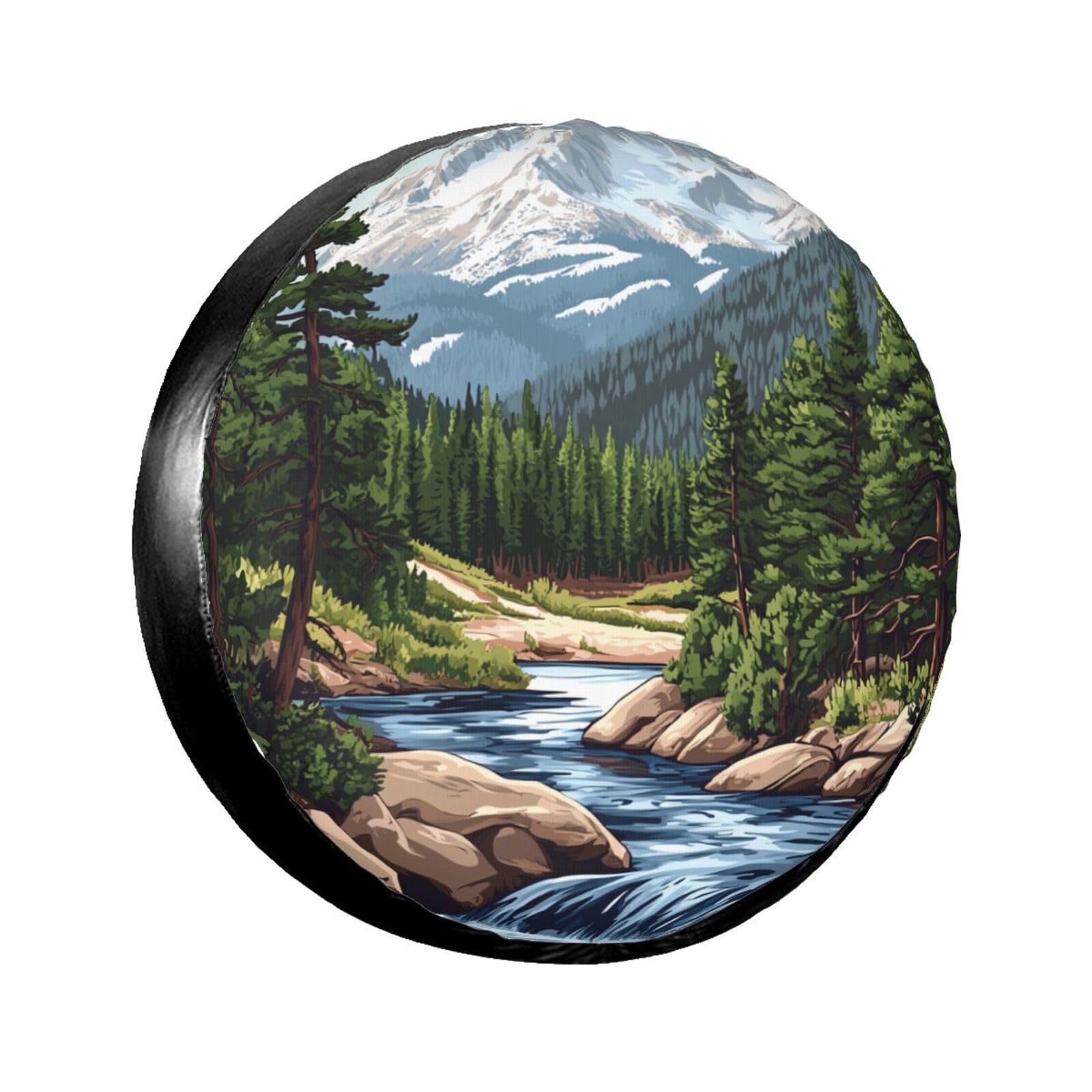 Nature Adventure Mountain Spare Tire Cover,Cute Adventure Wheel Protectors Weatherproof Universal Fit for Trailer Rv SUV Truck Camper Trailer Travel Outdoor,15 inch