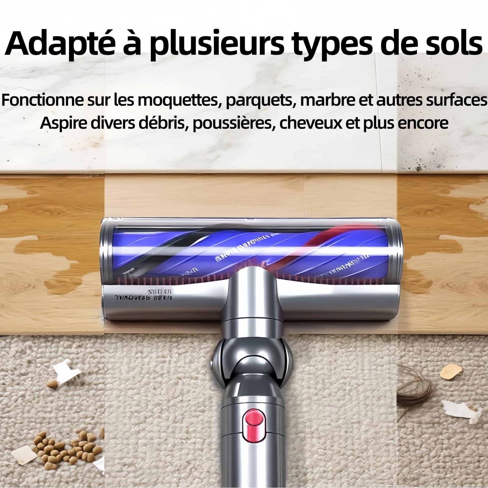 Tête de Brosse Anti-Emmêlement pour Dyson V7 V8 V10 V11 V15 | Brosse Electrique Motorisée Accessoire de Rechange pour Aspirateur, Embout Rouleau pour Poils d'Animaux Sols Durs et Tapis