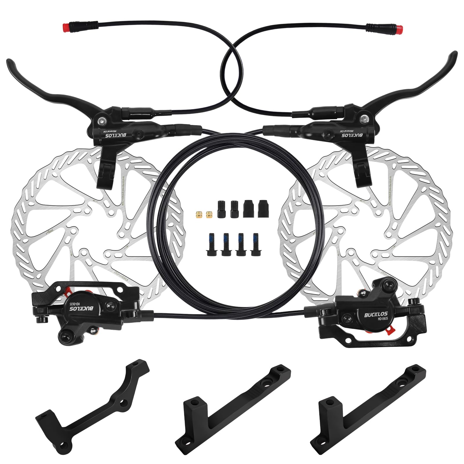 BUCKLOS 2 Piston Power-Off Ebike Hydraulic Disc Brake Set with 180mm Rotors