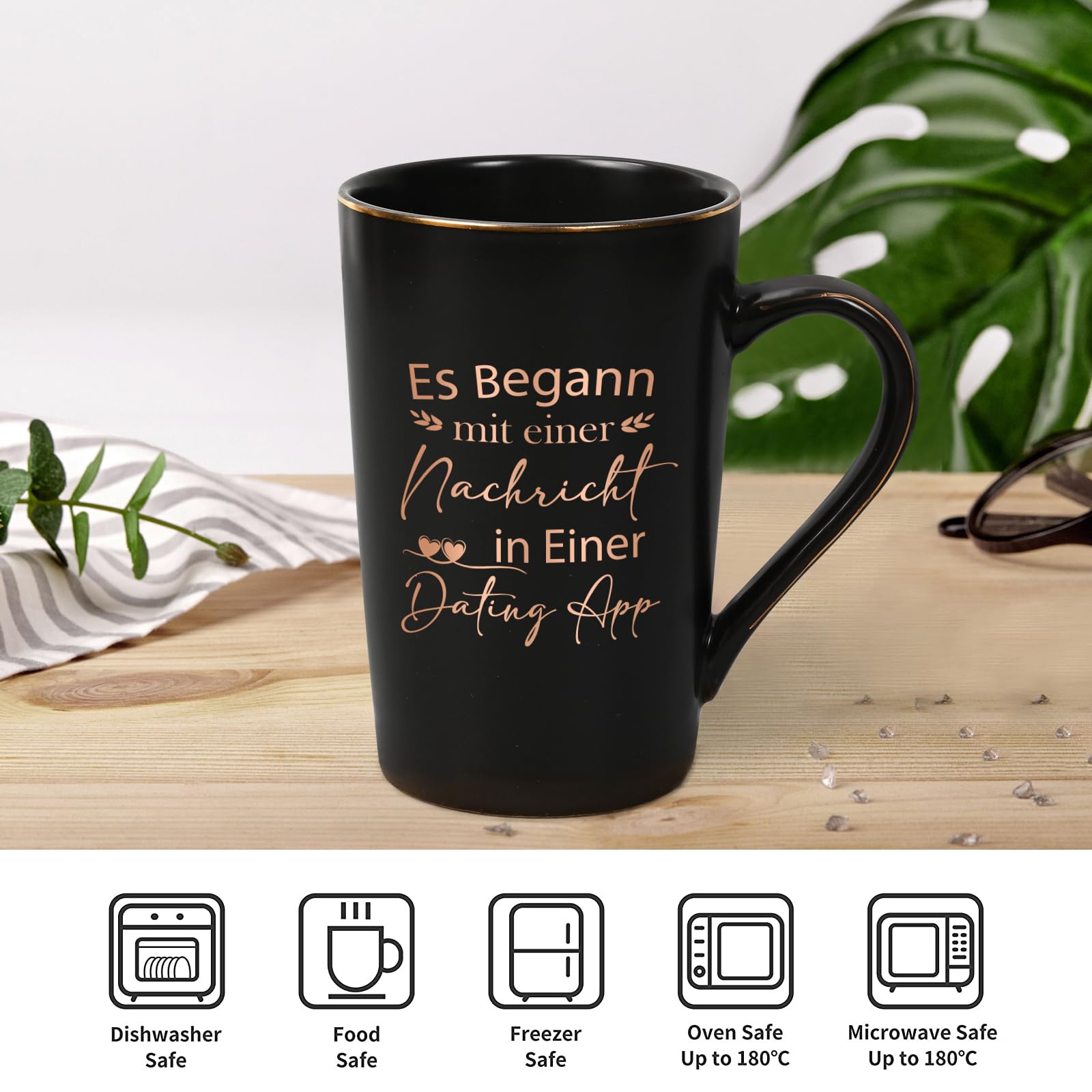 Tazza In Ceramica Effetto Marmo 400ml Con Scritta "È Iniziato Con Un Messaggio" - Regalo San Valentino Per Fidanzati, Con Cucchiaio E Coperchio