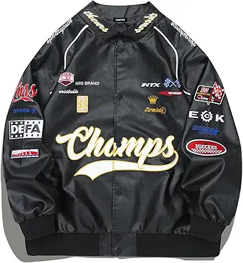 Vamtac Faux Leather Motocross Jackets Oversized Vintage Racing Varsity Bomber Coat Unisex Trendy Streetwear