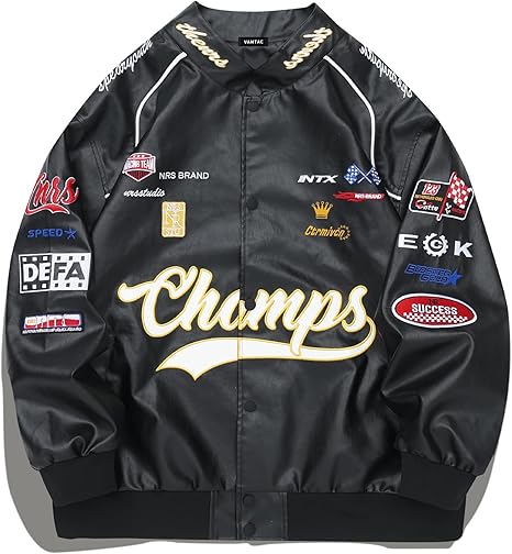 Vamtac Faux Leather Motocross Jackets Oversized Vintage Racing Varsity Bomber Coat Unisex Trendy Streetwear
