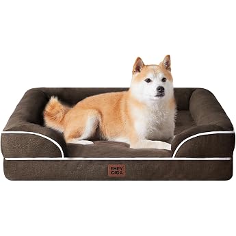 EHEYCIGA Orthopaedic Dog Bed for Large Dogs Memory Foam Dog Basket for Medium Dogs Washable Dog Sofa Waterproof Non-Slip Dog Couch with High Edge