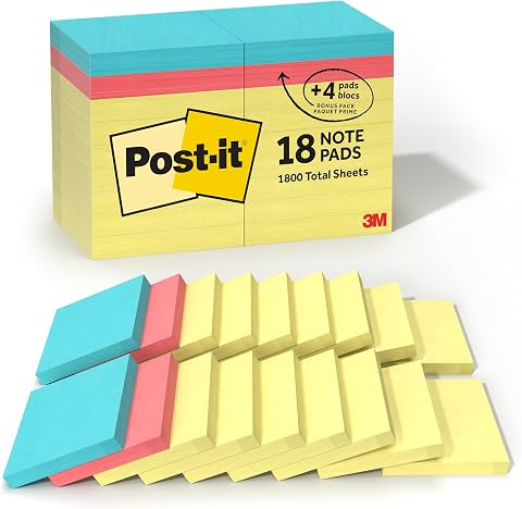Post-it Notlar, 3x3 inç, 18 Ped, Amerika'nın 1 Numaralı Favori Yapışkan Notları, Kanarya Sarısı, Geri Dönüştürülebilir (654-14-4B)