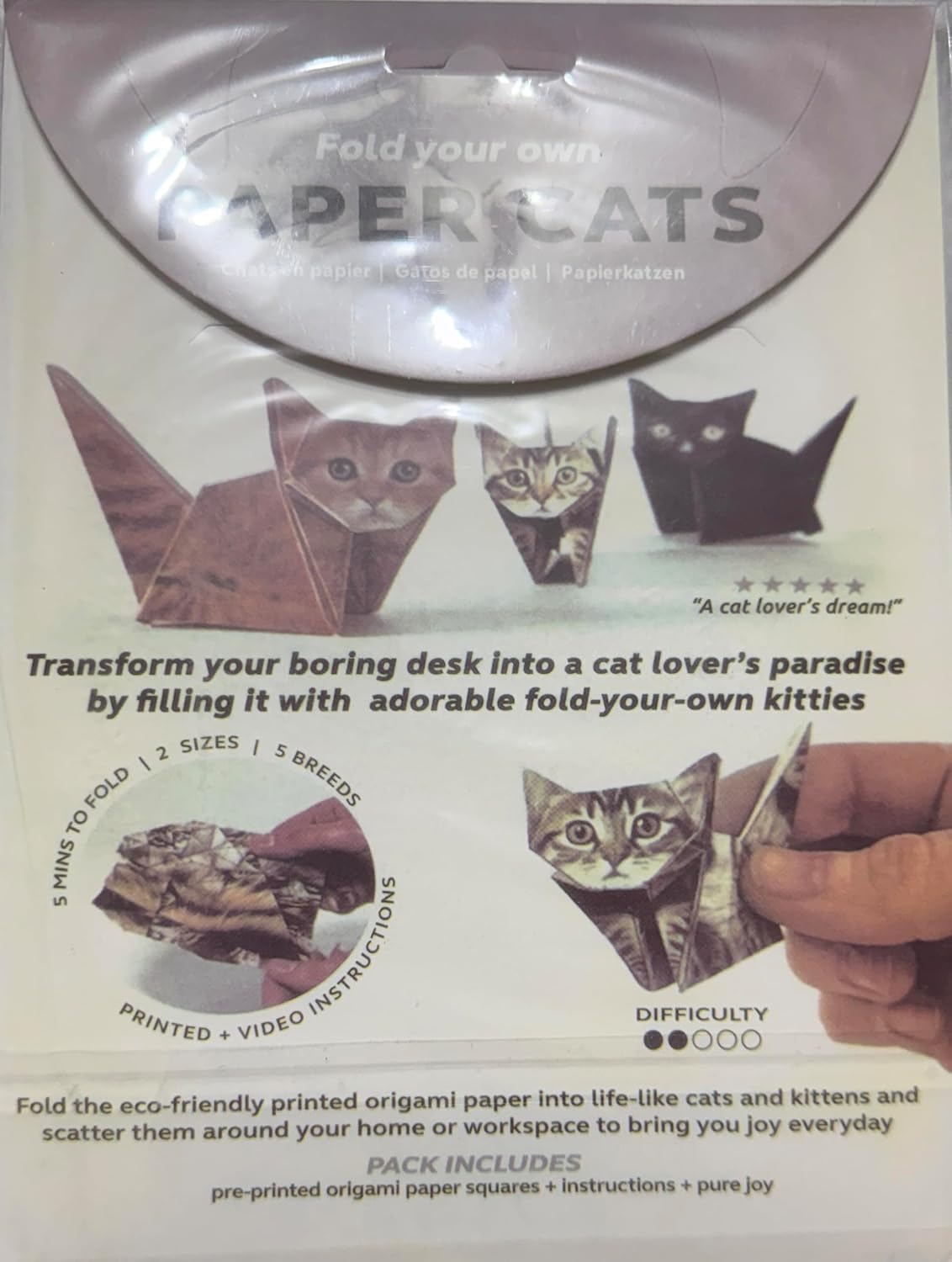 DIY Paper Cat Oragami Kit - 50 Piece - Desk Decoration - Handmade Paper Craft - Gift for Cat and Pet Lovers
