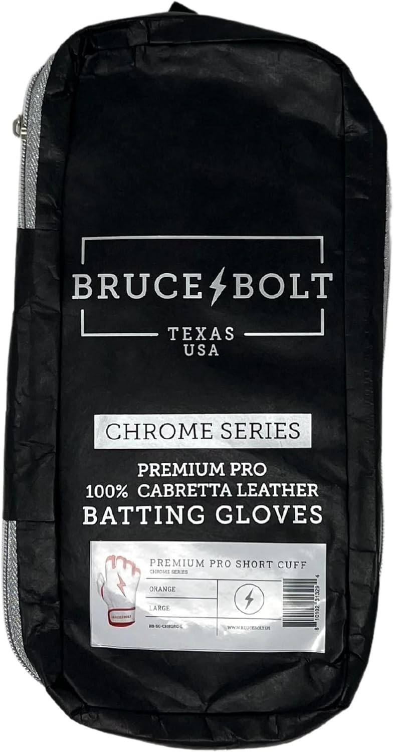 BRUCE BOLT Chrome Series Short Cuff Orange Batting Glove - Orange Small
