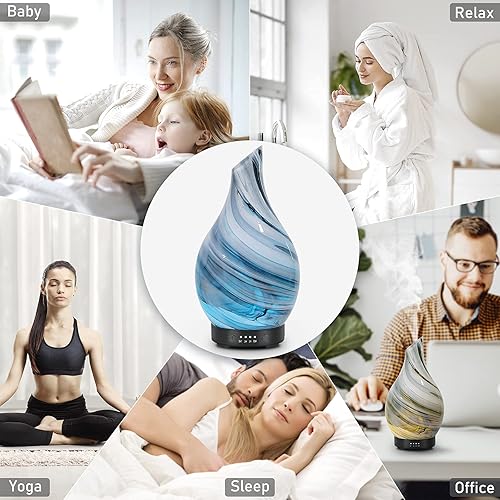 Miniatura 7 de Difusor de aceite esencial de 41fl oz con difusor ultrasónico de aromaterapia con vidrio hecho a mano sin BPA sin agua apagado automático ajuste de