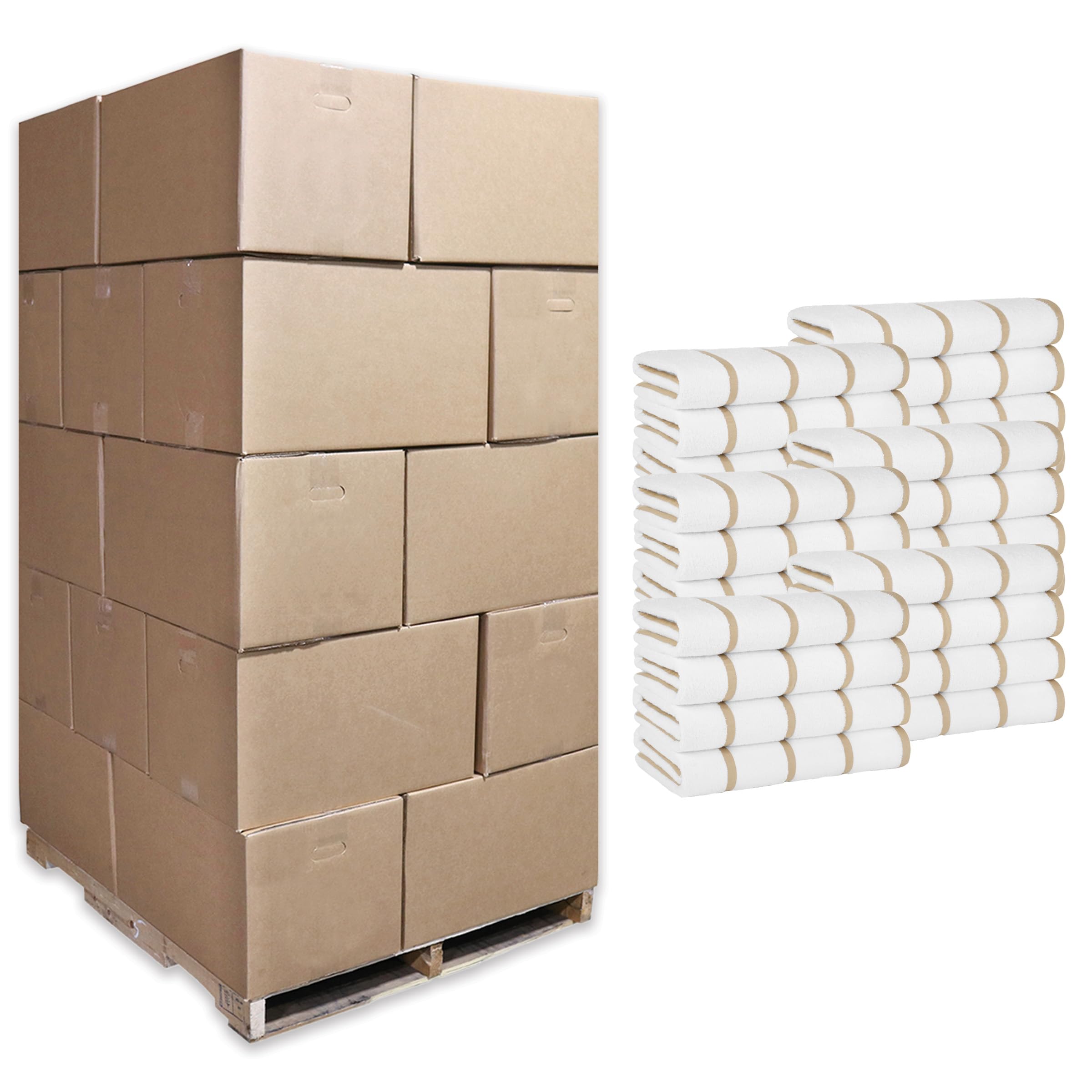 Arkwright Las Rayas Striped Beach Towel Bulk - Pallet of 480 - Soft Plush Quick Dry White Cotton Terry Towels Set for Pool, Swim, and Hot Tub, 480 GSM