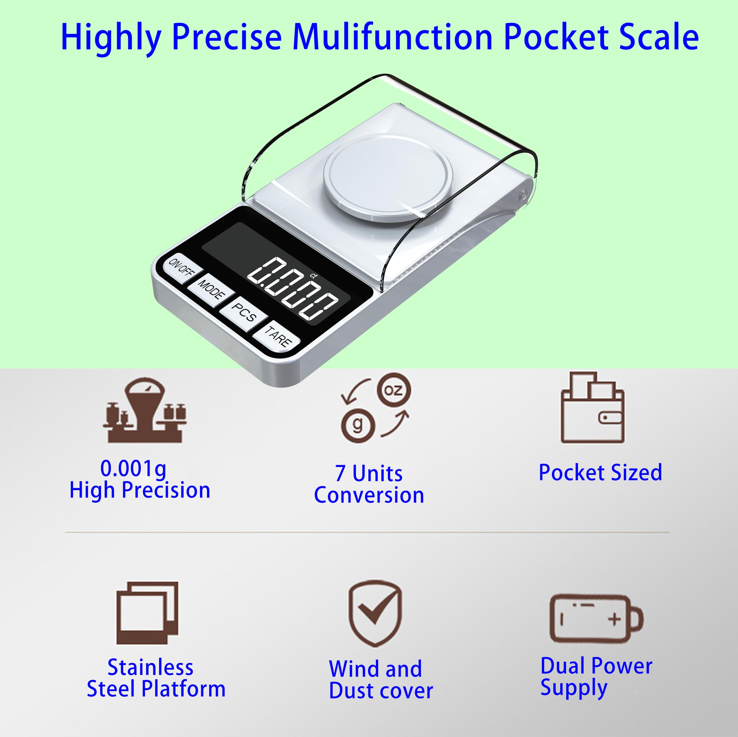 Báscula digital de miligramos recargable de alta precisión de 100 g/0,001 g, báscula de gramos, báscula de bolsillo, báscula de alimentos para medicina en polvo, oro, gema, recarga, con peso de