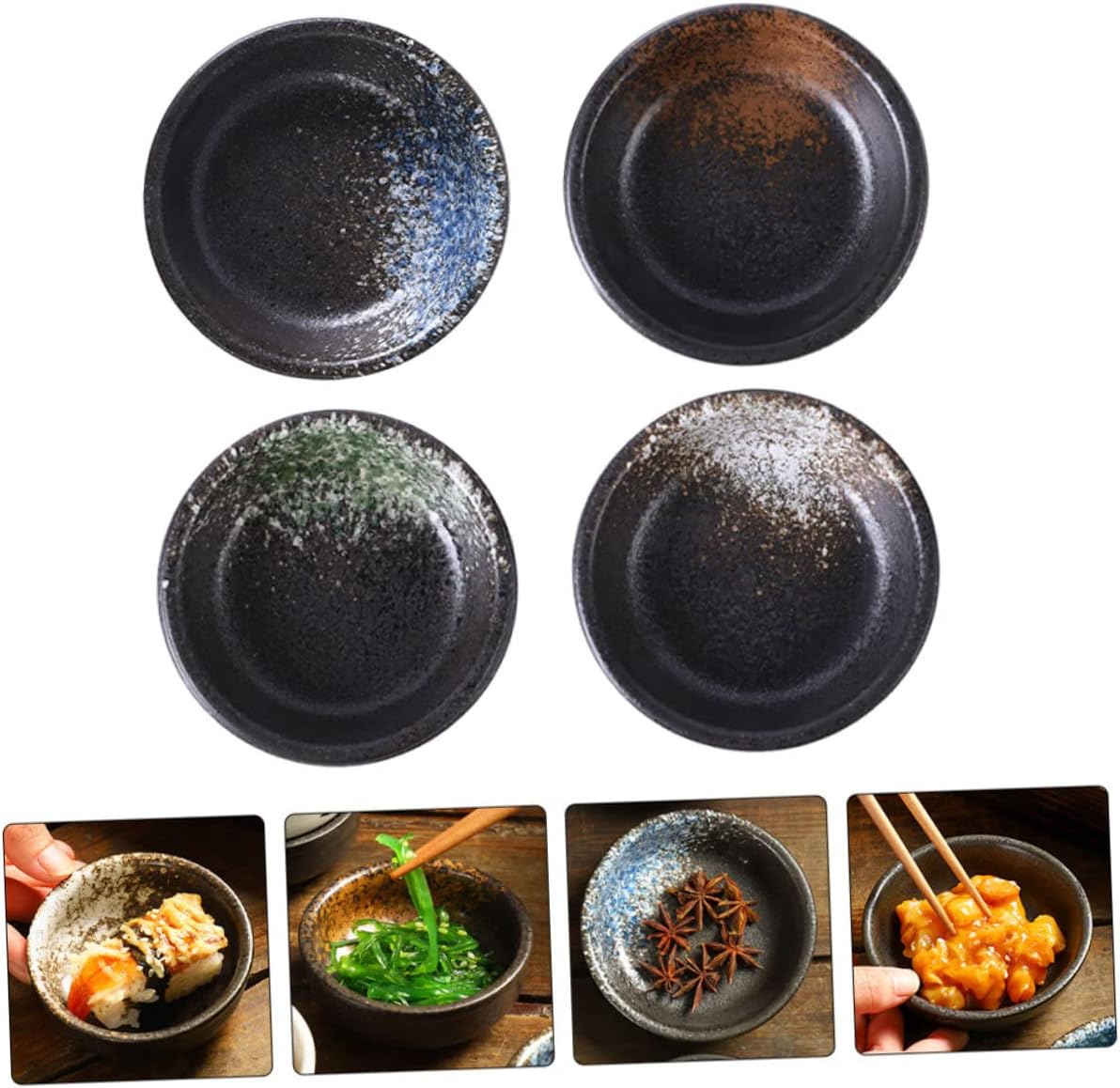 4個のセラミックソーサー皿ソース皿食器小皿ディナー用品多機能ソースプレート装飾スパイスプレートセラミックスパイスディッシュホームアク