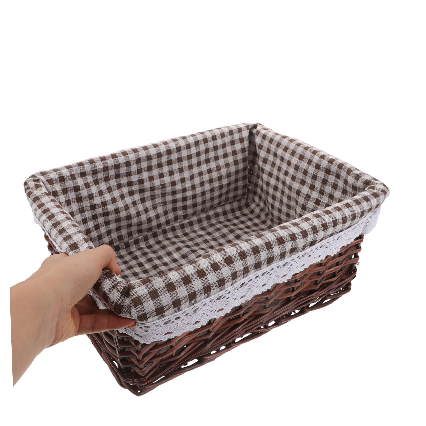 DOITOOL 3 Piezas Cesta de Almacenamiento Tejida de Mimbre Rectangular de Cesta de Mimbre para Aperitivos Mano con Forro para Libros Despensa y Artículos Diversos