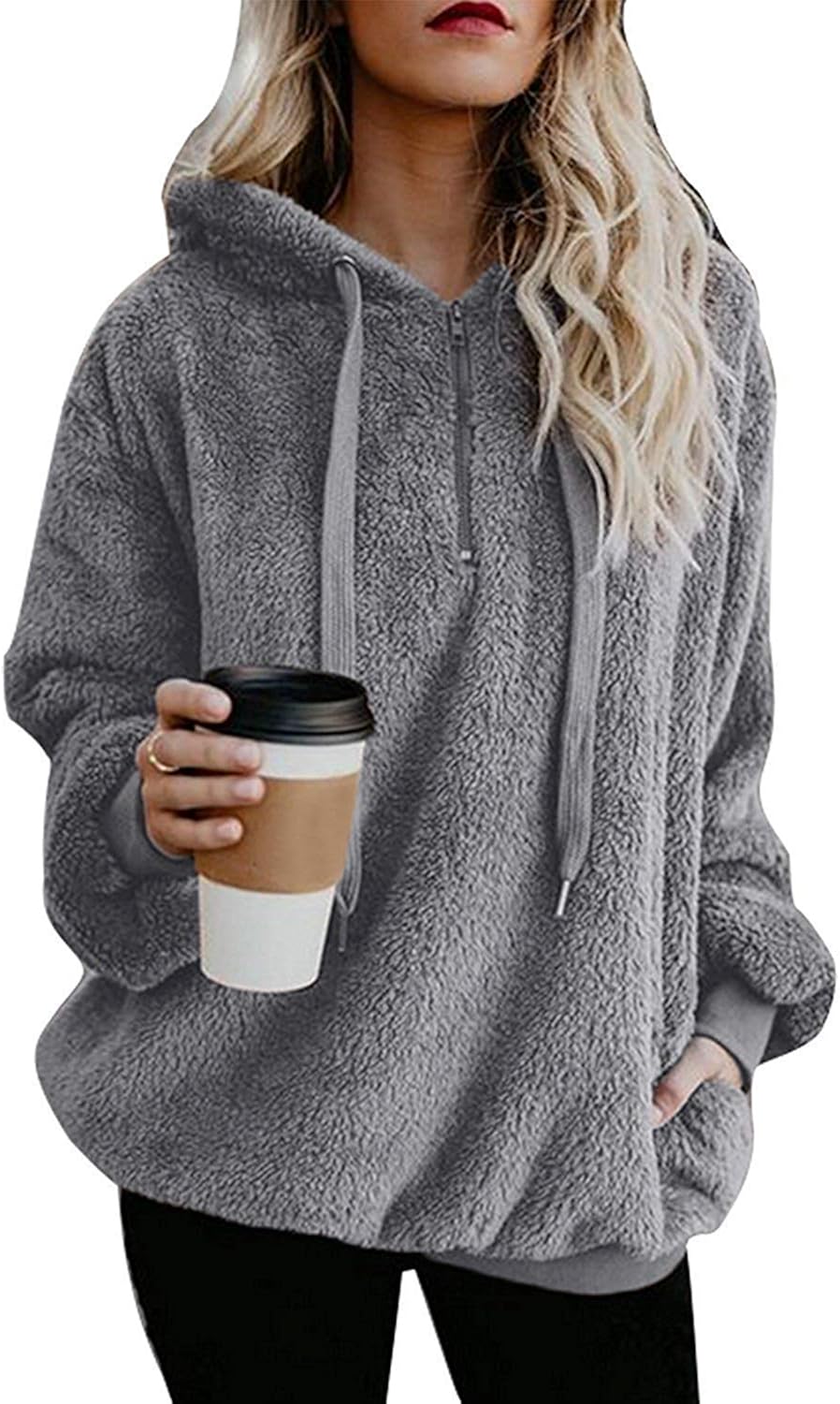 Yanekop Womens Oversized Hoodies Sherpa Sweatshirts Fuzzy Fleece Pullover Fluffy Outerwear with Pockets