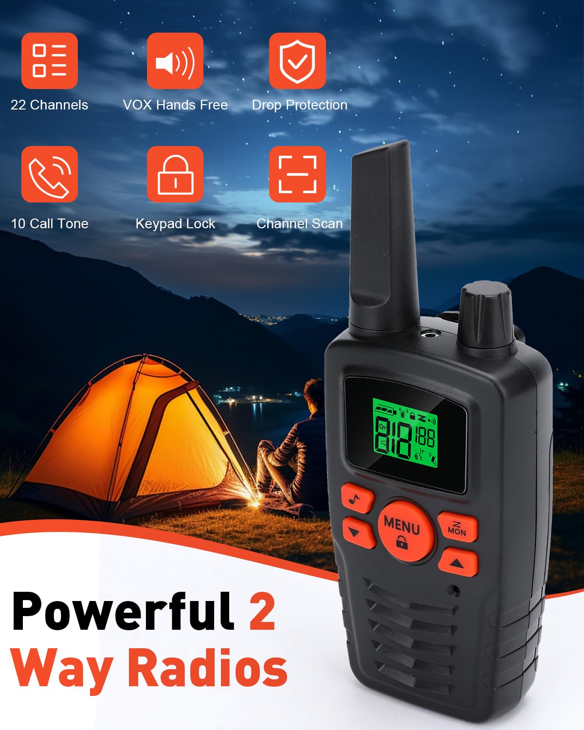 Ciphersmesh Walkie Talkies for Adults Kids Long Range, UT508 2 Way Radios with 22 FRS Channel, 10 Calling Tones, VOX, Long Distance Walkie Talkie for Family Camping Hiking Cruises -2 Pack