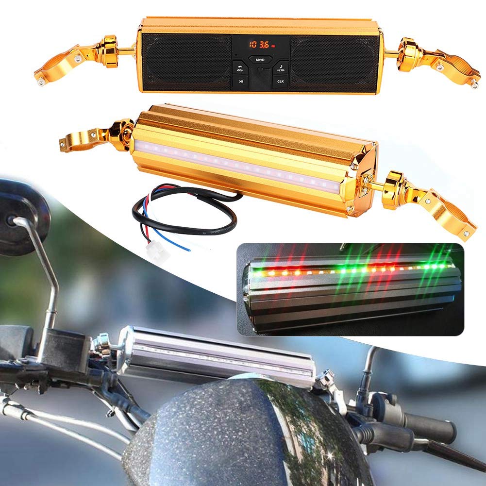 Dioche Wodoodporny System Stereo do Motocykla Modyfikacja Motocykla - System Przesuwania i Dźwięku dla Motocykli - Obsługuje USB, kartę Pamięci i Sterowanie (GOLD)