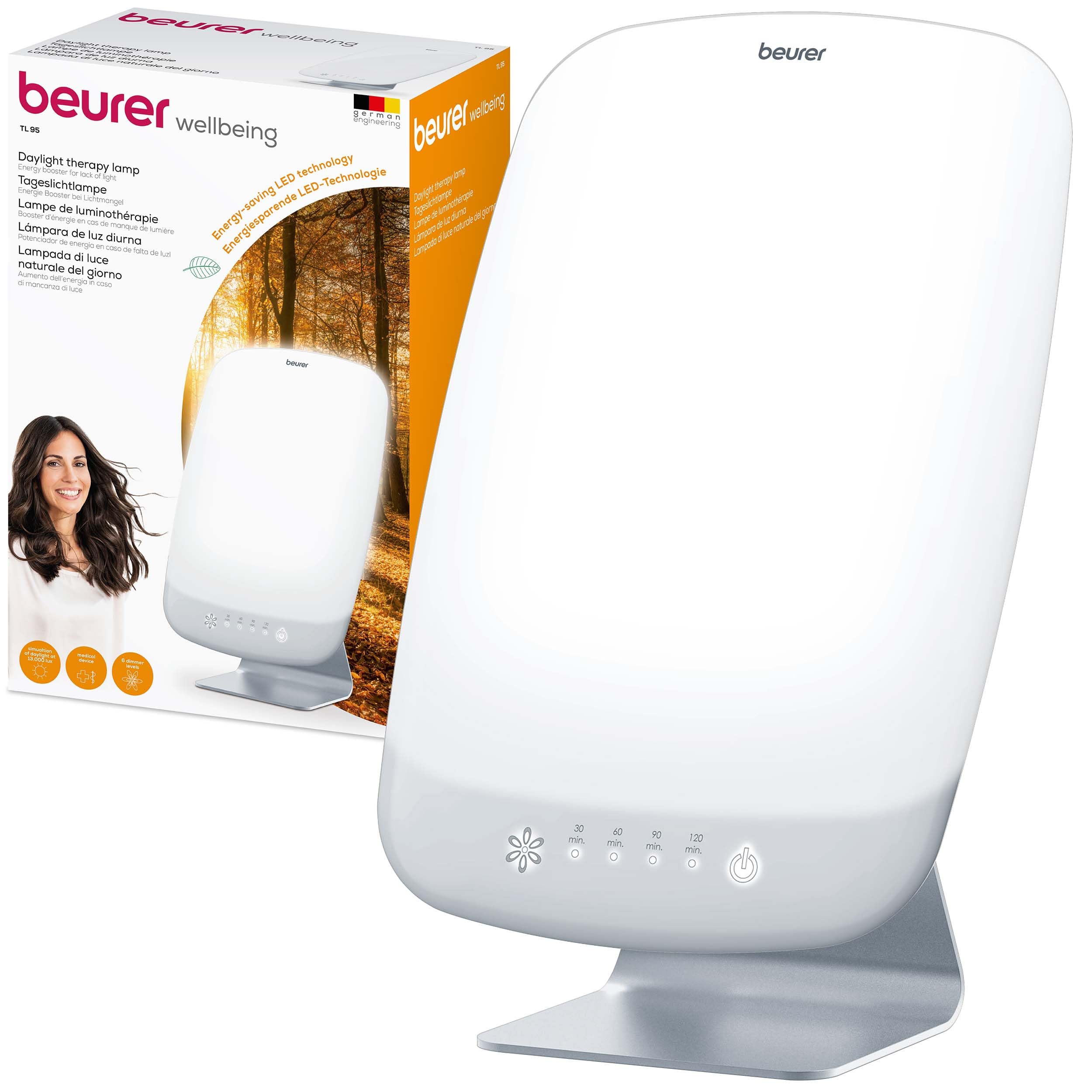 Beurer TL 95 Lampada SAD, simulazione della naturale del giorno, 14000 Lux, Dispositivo medico, lampada di luce naturale del giorno per carenza di luce, tecnologia LED SunLike®, con dimmer