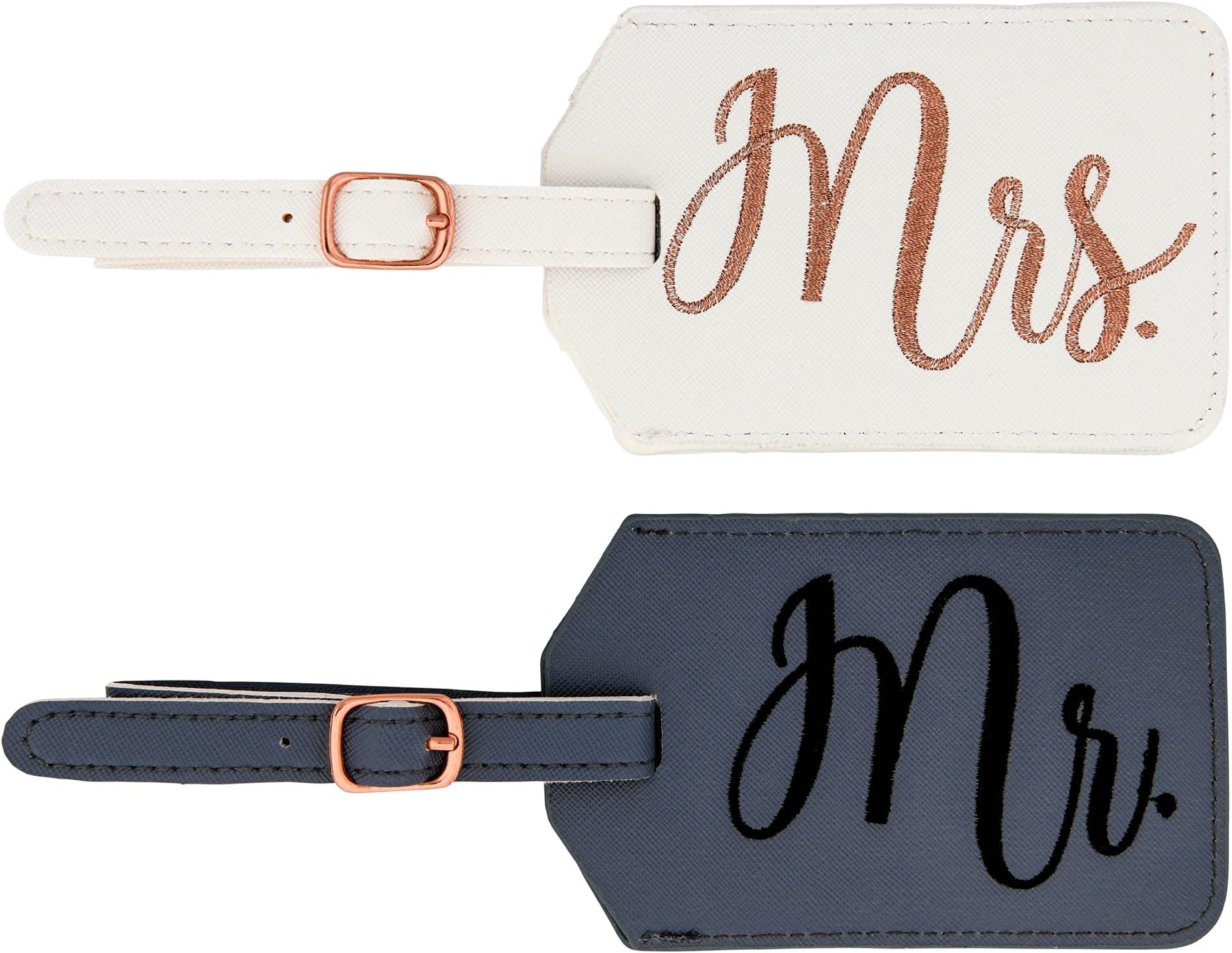 Miamica Mrs. & Mr. Luggage Tags Set of 2 Faux Leather